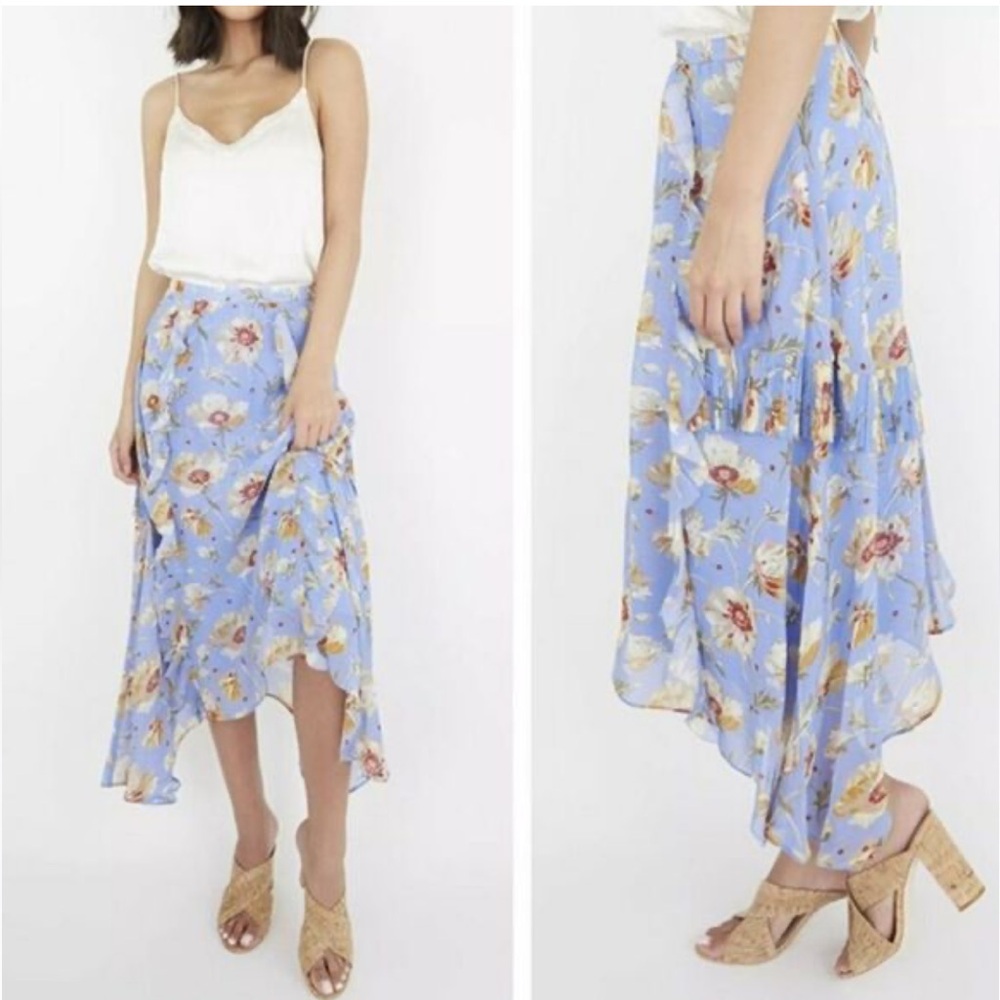 Paige Mabel Silk Asymmetric Ruffled Midi Skirt